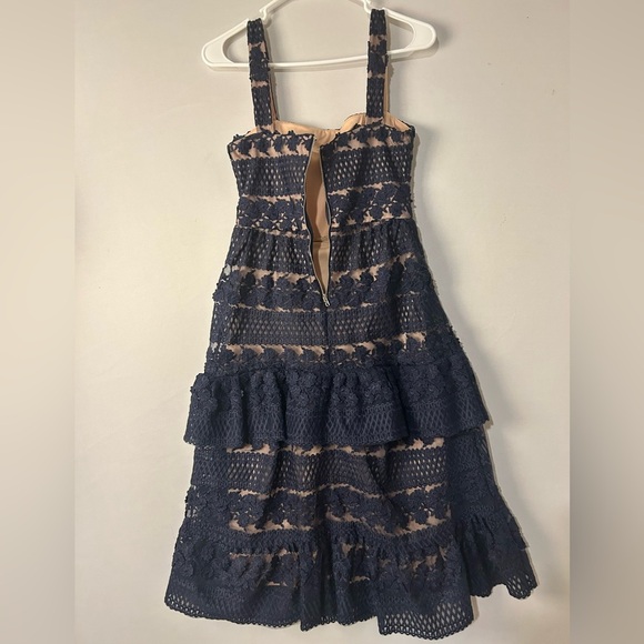 Lulus Women Size X Small Ethereal Navy Blue and Cream Lace Midi Dress Lined - Picture 11 of 14